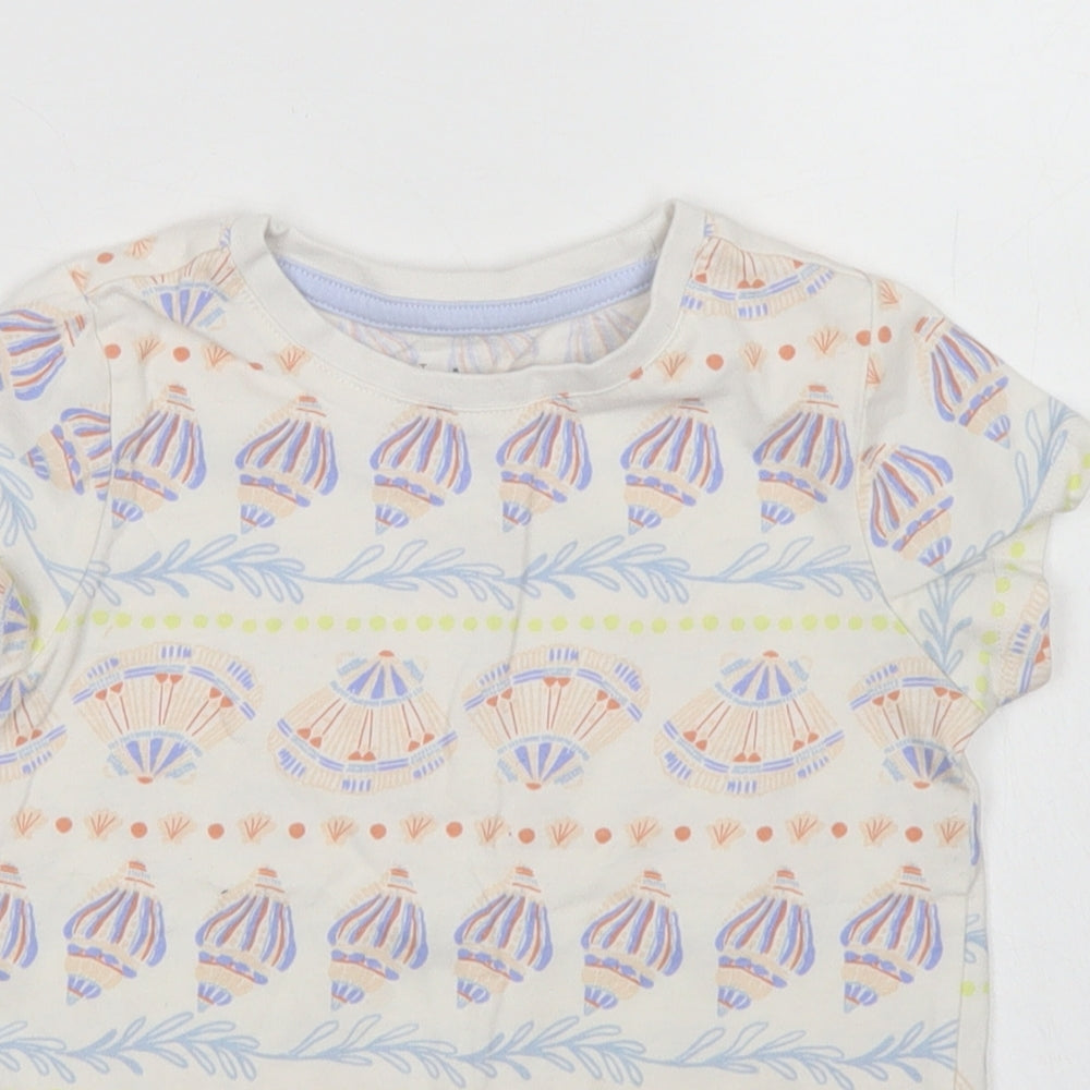 Nut,eg Girls Ivory Fair Isle Cotton Basic T-Shirt Size 5-6 Years Crew Neck  - Shell Print