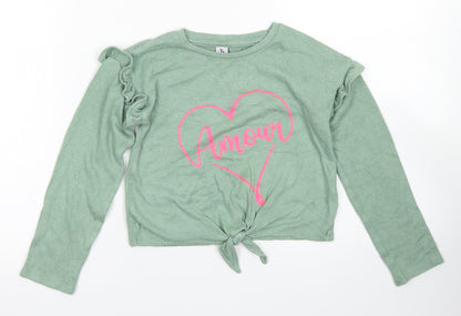 TU Girls Green  Viscose Cropped T-Shirt Size 6 Years Crew Neck  - Tie Front