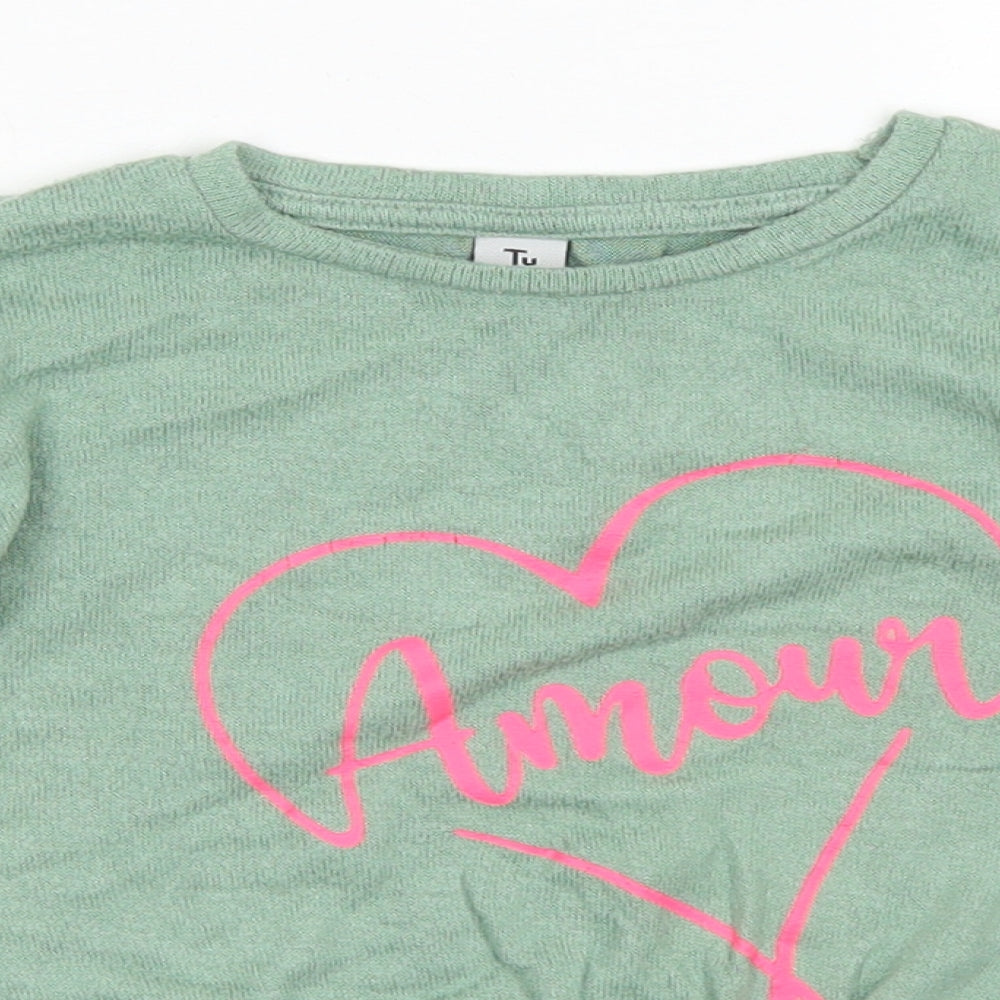 TU Girls Green  Viscose Cropped T-Shirt Size 6 Years Crew Neck  - Tie Front
