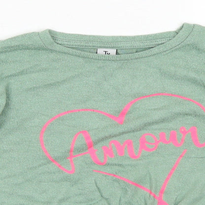 TU Girls Green  Viscose Cropped T-Shirt Size 6 Years Crew Neck  - Tie Front