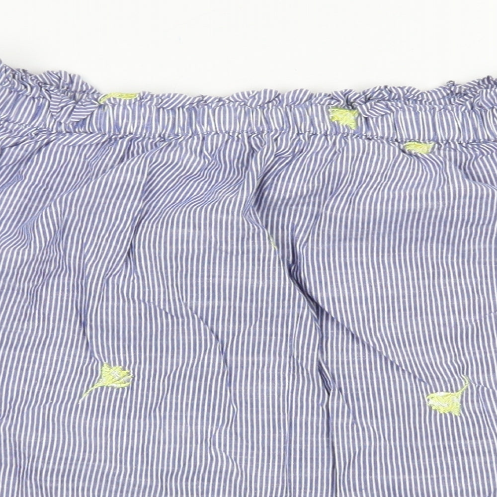 F&F Womens Blue Striped Cotton Cropped Blouse Size 6 Off the Shoulder