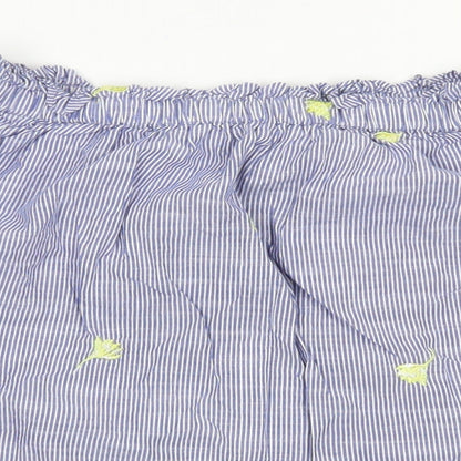 F&F Womens Blue Striped Cotton Cropped Blouse Size 6 Off the Shoulder