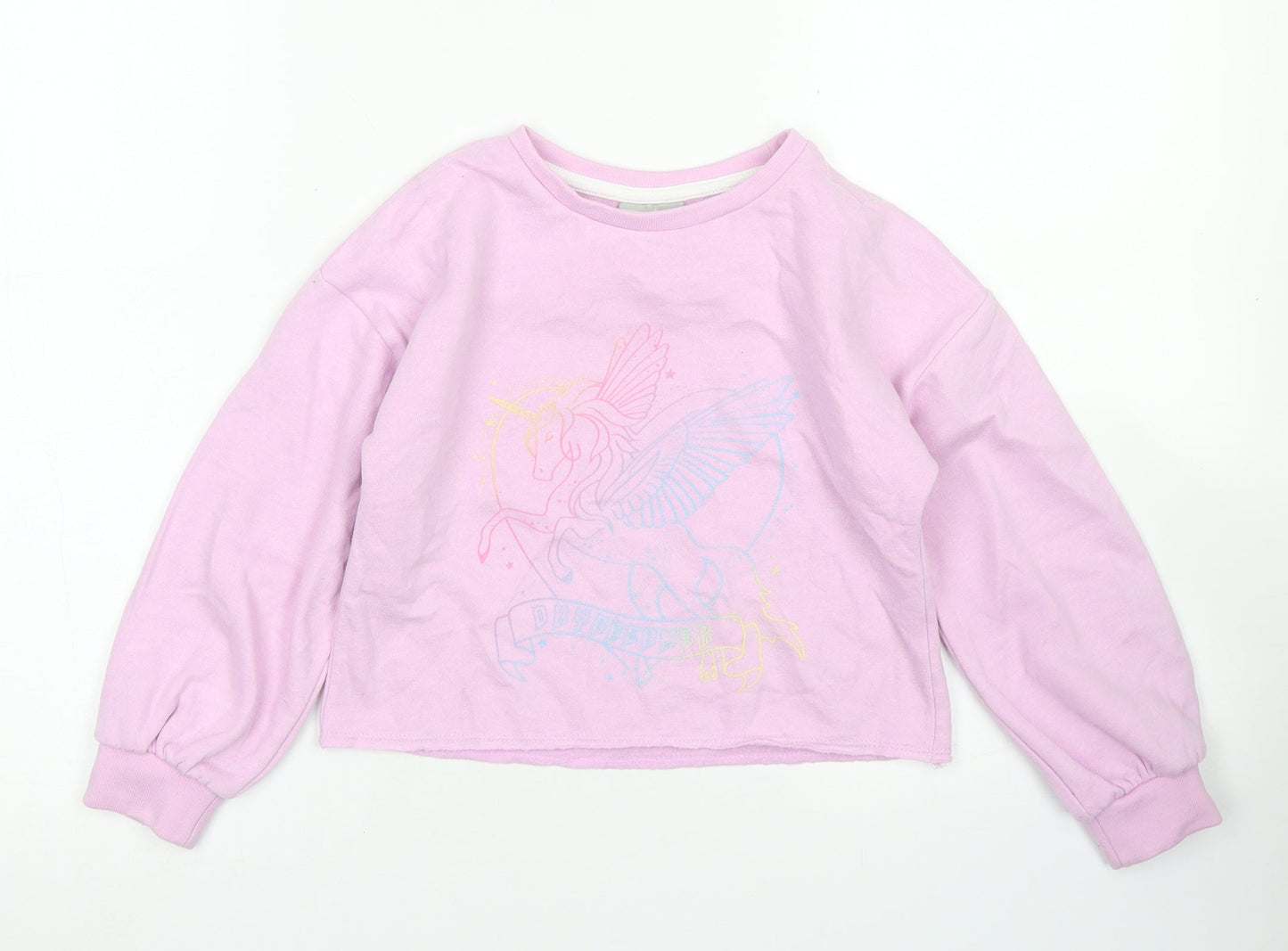 Matalan Girls Pink  Cotton Pullover Sweatshirt Size 7 Years   - Cropped, Pegasus