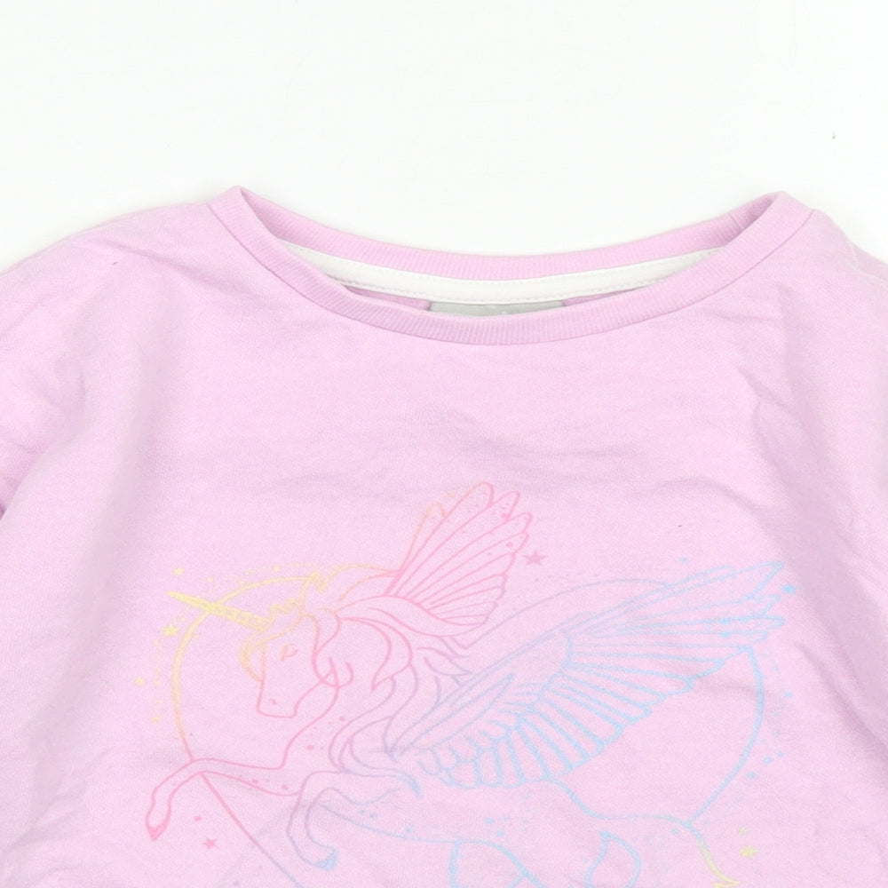 Matalan Girls Pink  Cotton Pullover Sweatshirt Size 7 Years   - Cropped, Pegasus