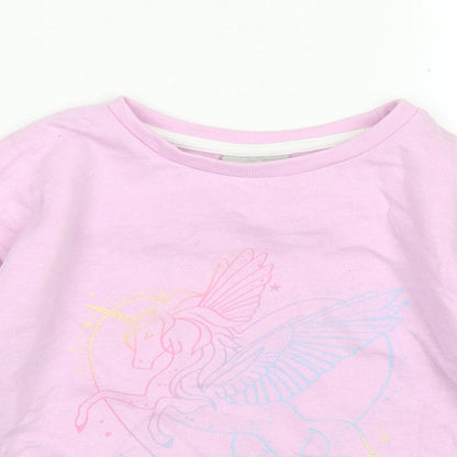 Matalan Girls Pink  Cotton Pullover Sweatshirt Size 7 Years   - Cropped, Pegasus