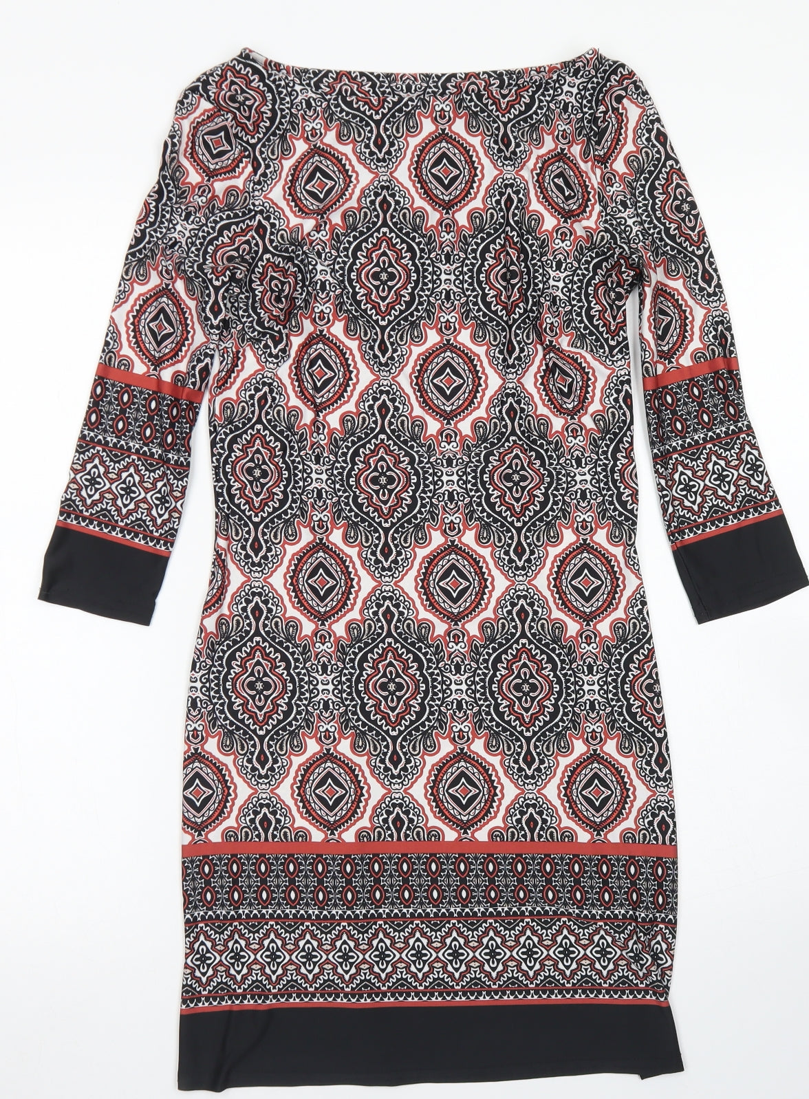 Atmosphere Womens Black Batik Polyester Shift  Size 8  Round Neck