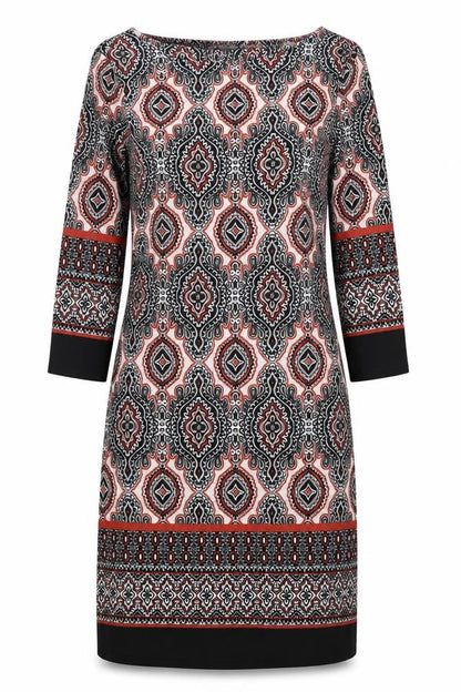 Atmosphere Womens Black Batik Polyester Shift  Size 8  Round Neck