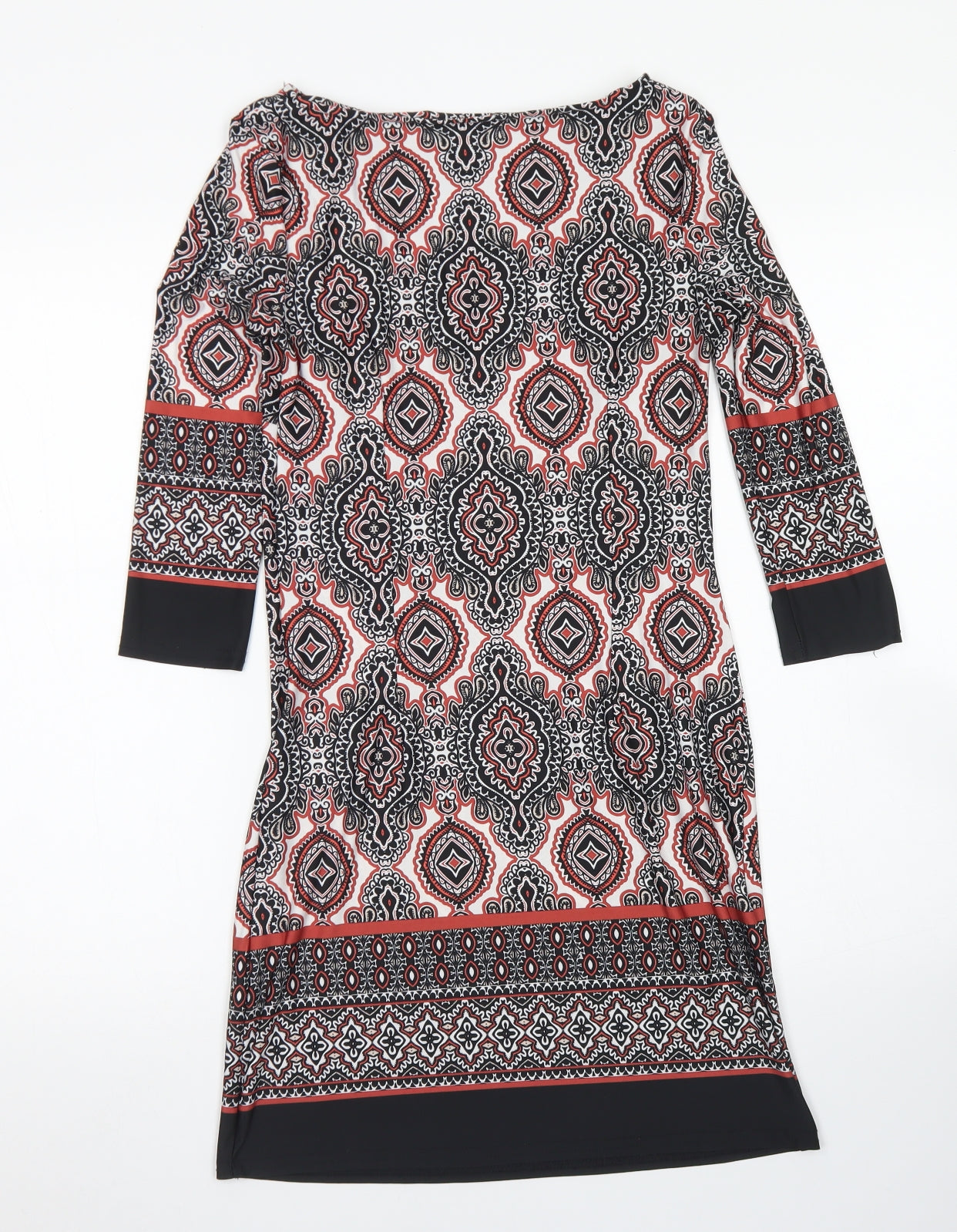 Atmosphere Womens Black Batik Polyester Shift  Size 8  Round Neck