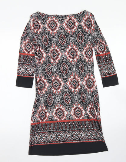 Atmosphere Womens Black Batik Polyester Shift  Size 8  Round Neck