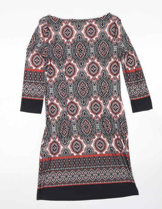 Atmosphere Womens Black Batik Polyester Shift  Size 8  Round Neck