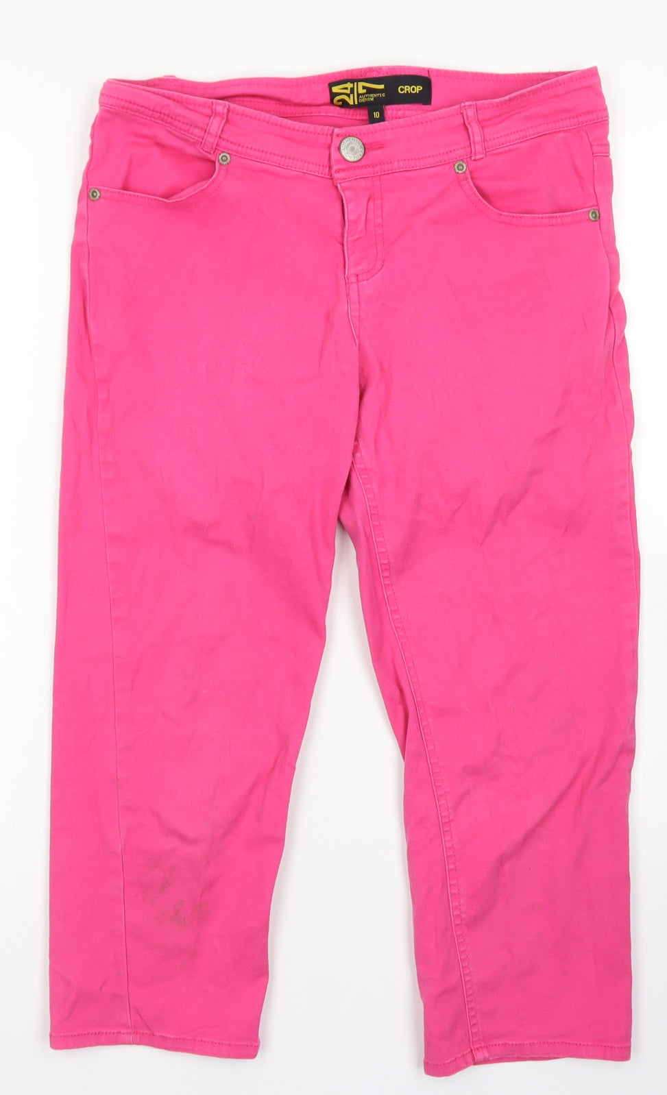 24/7 Womens Pink  Cotton Cropped Jeans Size 10 L20 in Regular Button