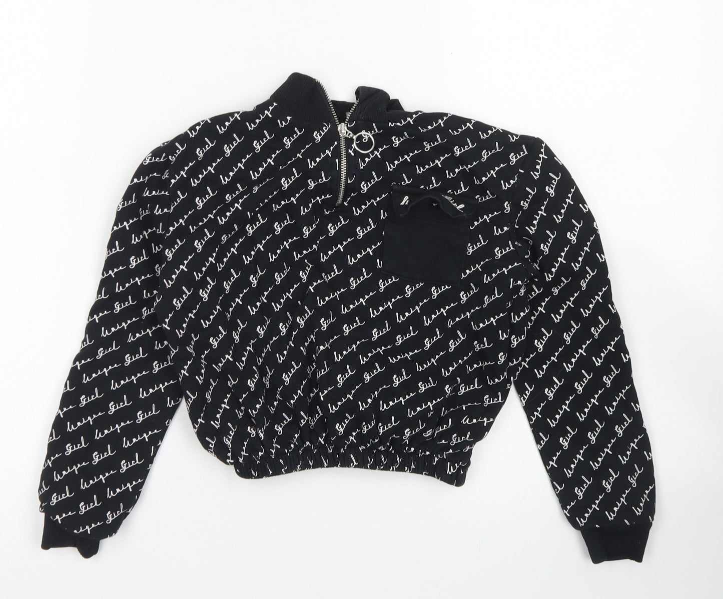 George Girls Black Striped Cotton Pullover Sweatshirt Size 8-9 Years   - Cropped