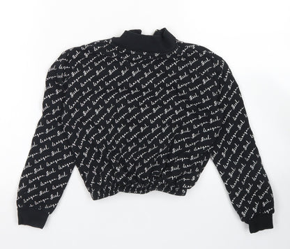 George Girls Black Striped Cotton Pullover Sweatshirt Size 8-9 Years   - Cropped