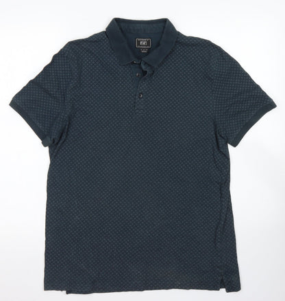 F&F Mens Blue Argyle/Diamond Cotton  Polo Size L Collared Button