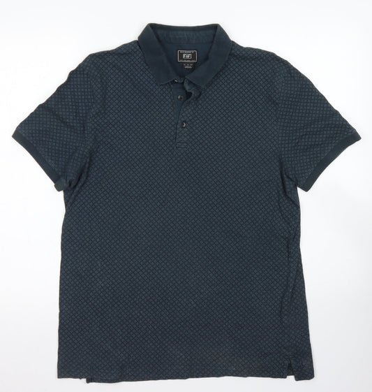 F&F Mens Blue Argyle/Diamond Cotton  Polo Size L Collared Button