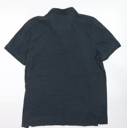 F&F Mens Blue Argyle/Diamond Cotton  Polo Size L Collared Button