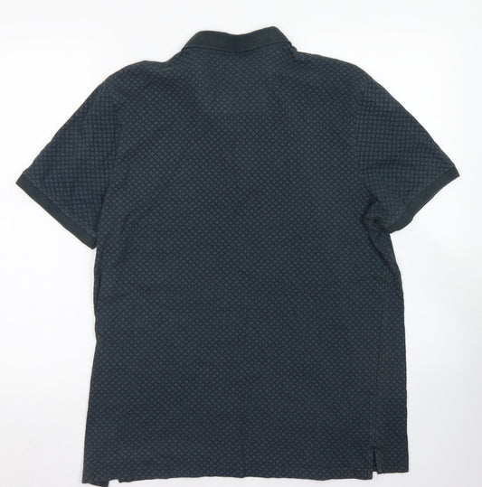 F&F Mens Blue Argyle/Diamond Cotton  Polo Size L Collared Button