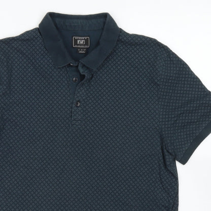 F&F Mens Blue Argyle/Diamond Cotton  Polo Size L Collared Button