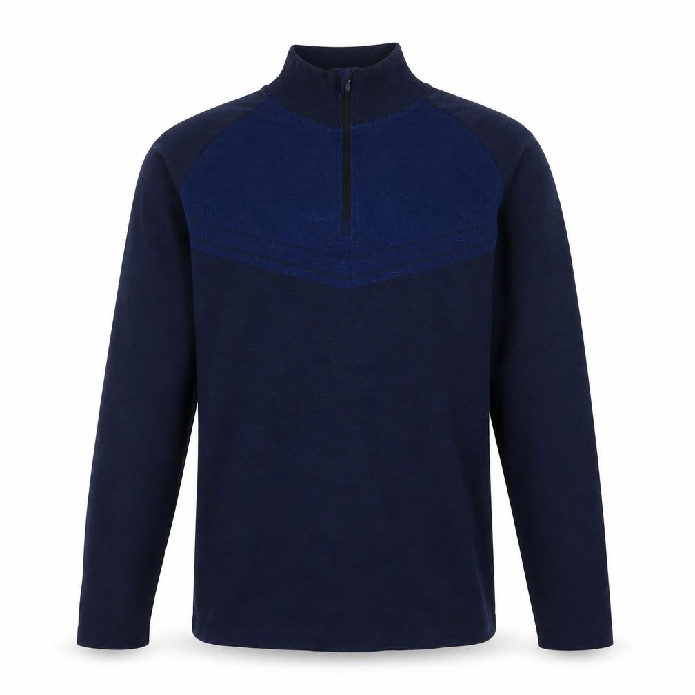 Front view of WorkOut men’s blue polyester pullover sweatshirt, size M