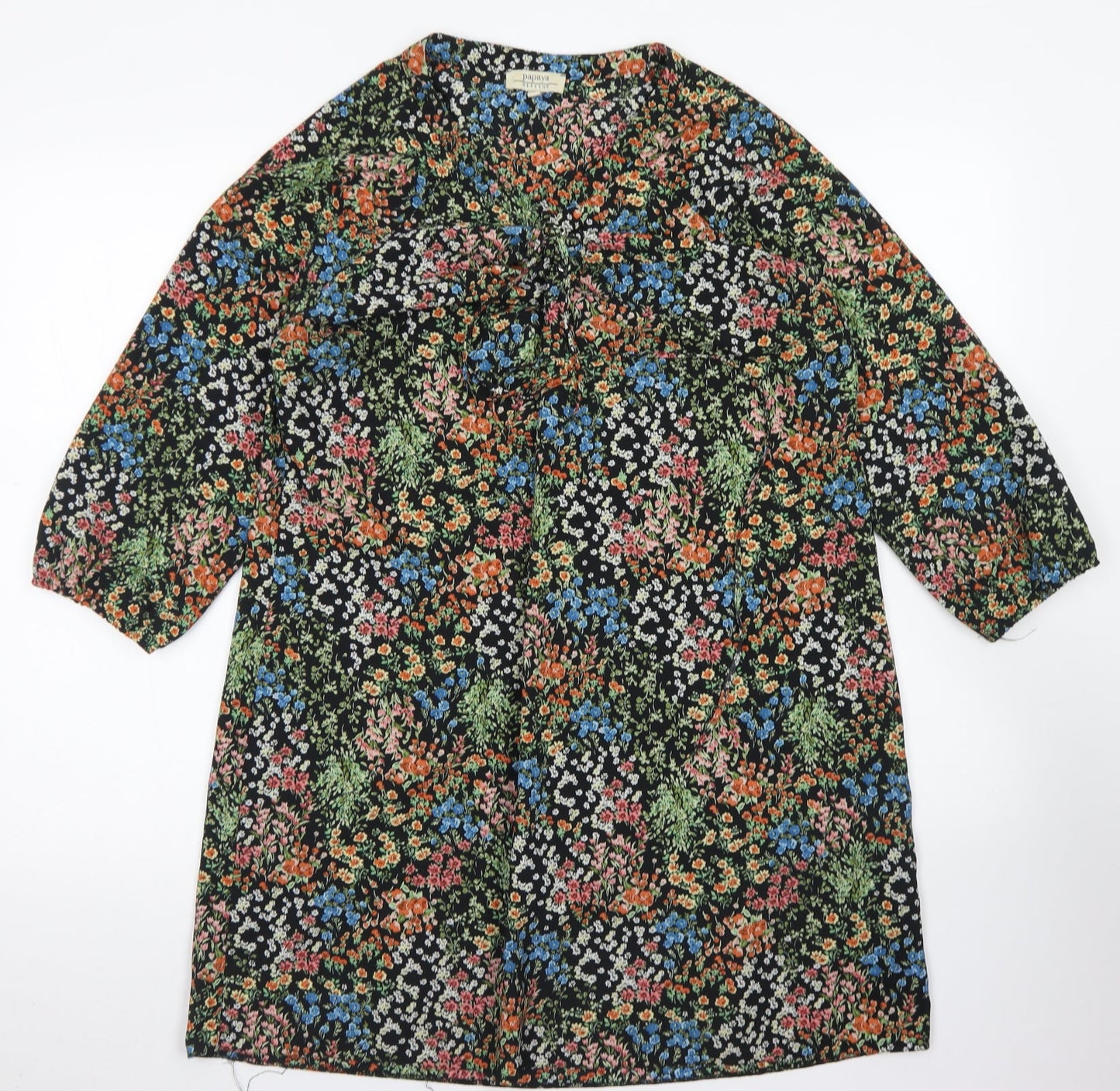Papaya Womens Black Floral Polyester A-Line  Size M  Round Neck