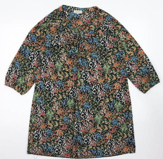 Papaya Womens Black Floral Polyester A-Line  Size M  Round Neck