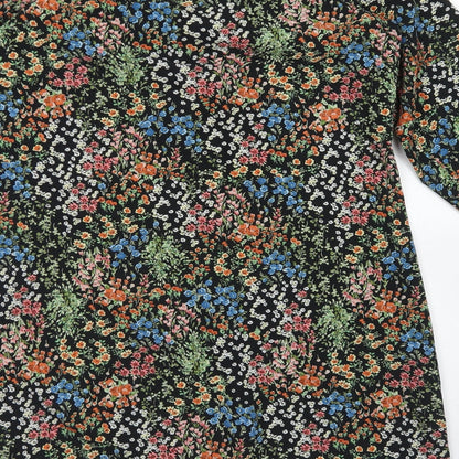 Papaya Womens Black Floral Polyester A-Line  Size M  Round Neck