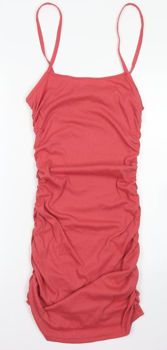 SheIn Womens Pink  Cotton Bodycon  Size M  Round Neck  - Ruched side detail