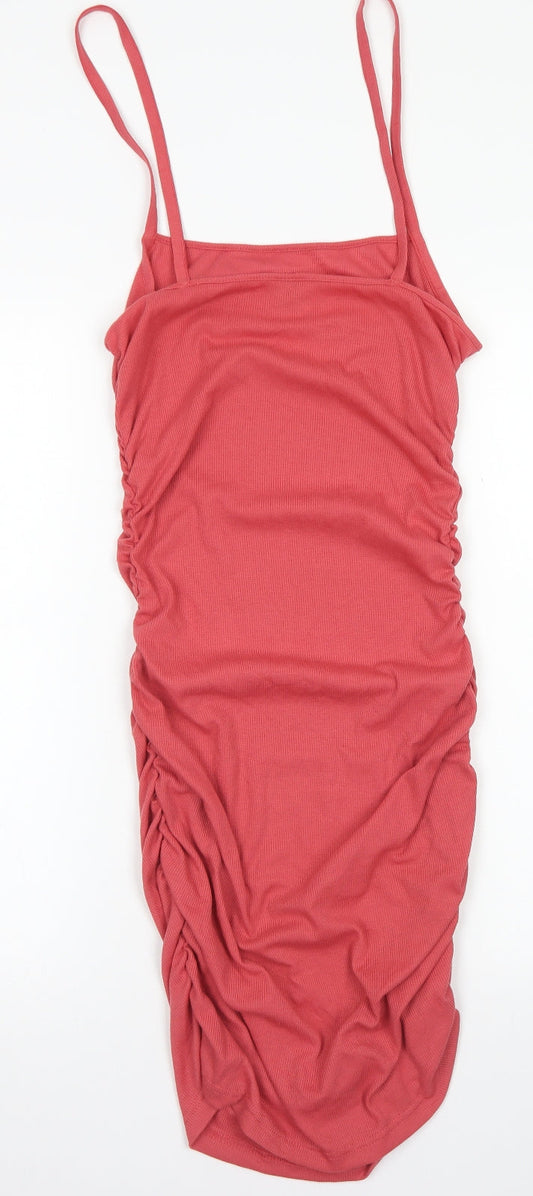 SheIn Womens Pink  Cotton Bodycon  Size M  Round Neck  - Ruched side detail