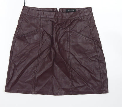 New Look Womens Purple  Polyurethane A-Line Skirt Size 8   Zip