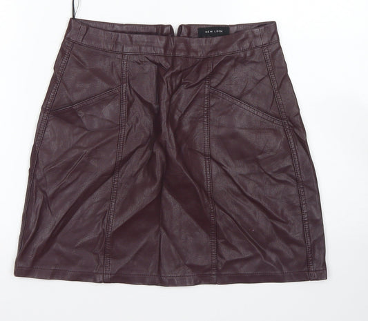 New Look Womens Purple  Polyurethane A-Line Skirt Size 8   Zip
