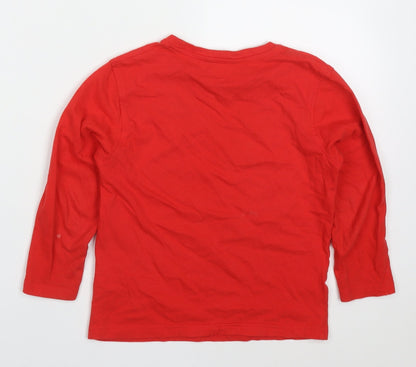 George Boys Red  Cotton Basic T-Shirt Size 4-5 Years Crew Neck Pullover - Children in Need