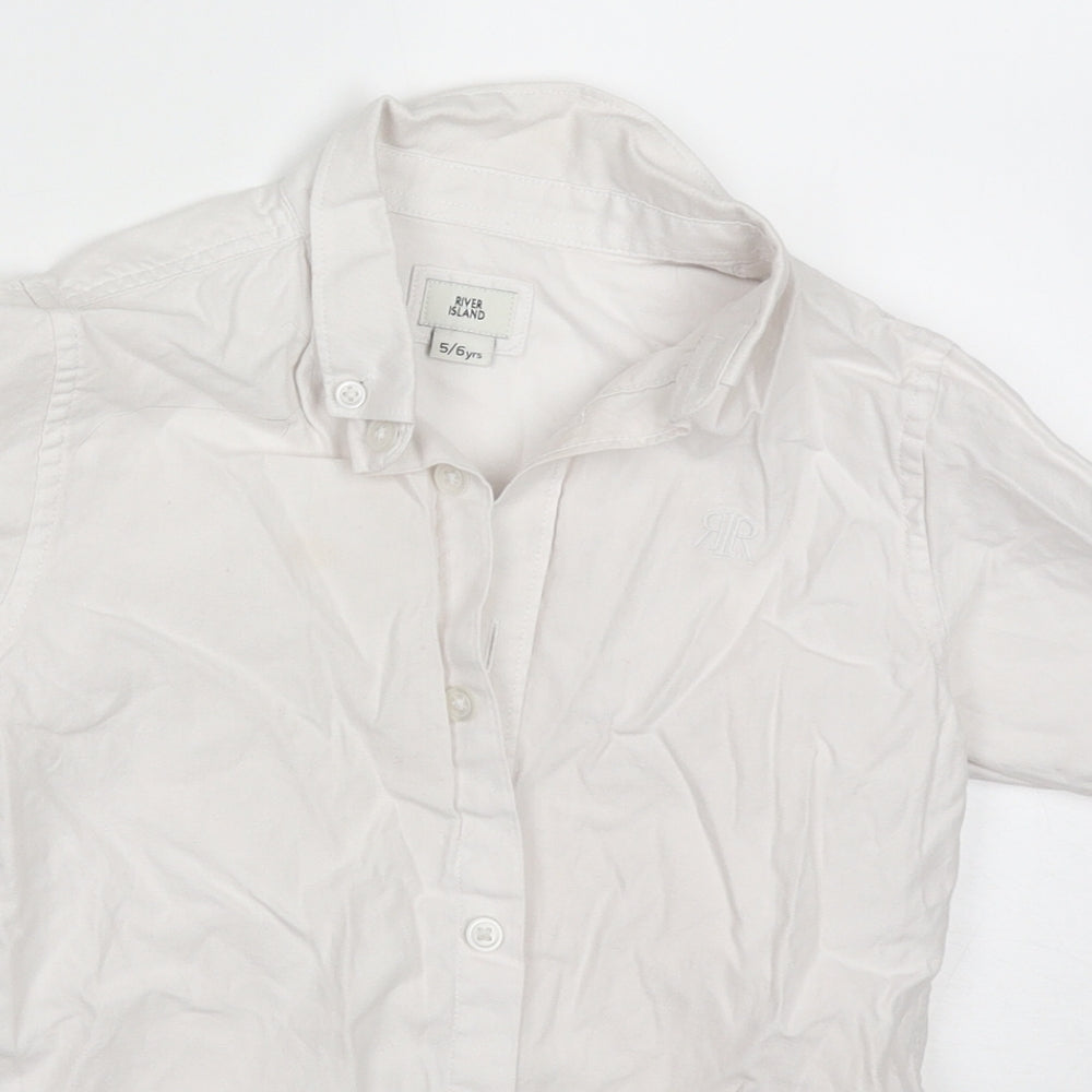 River Island Boys White  Cotton Basic Button-Up Size 5-6 Years Collared Button