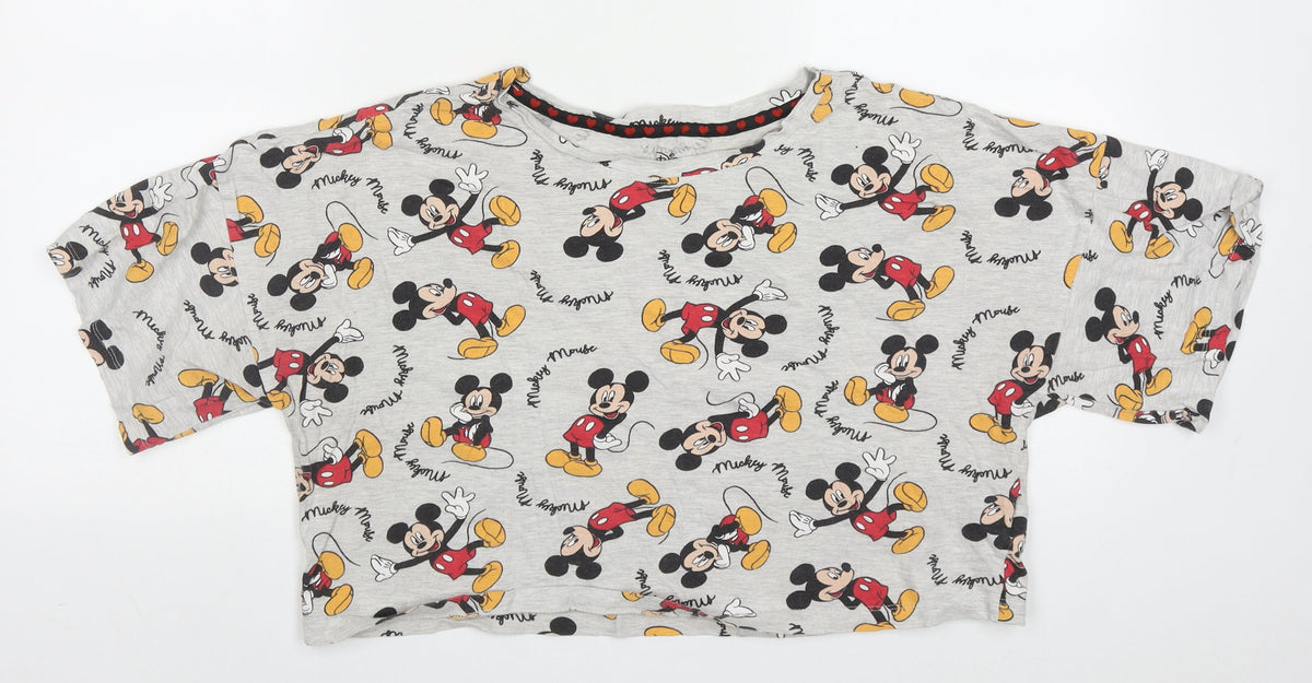 Front view of Primark women’s grey solid cotton top pyjama top, size UK 12, - mickey mouse