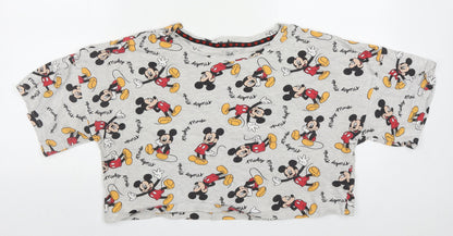 Front view of Primark women’s grey solid cotton top pyjama top, size UK 12, - mickey mouse