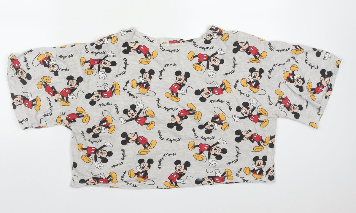 Back view of Primark women’s grey solid cotton top pyjama top, size UK 12, - mickey mouse