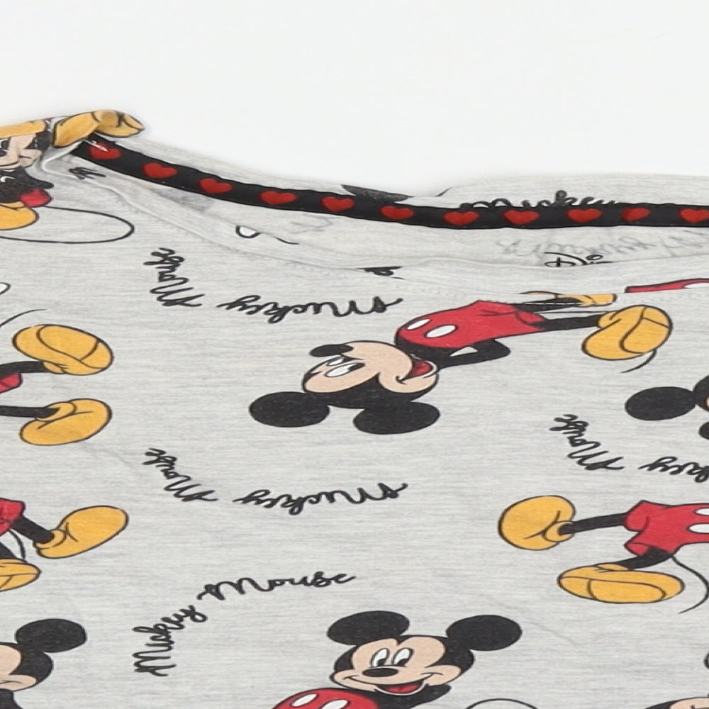 Close-up detail of Primark women’s grey solid cotton top pyjama top, size UK 12, - mickey mouse