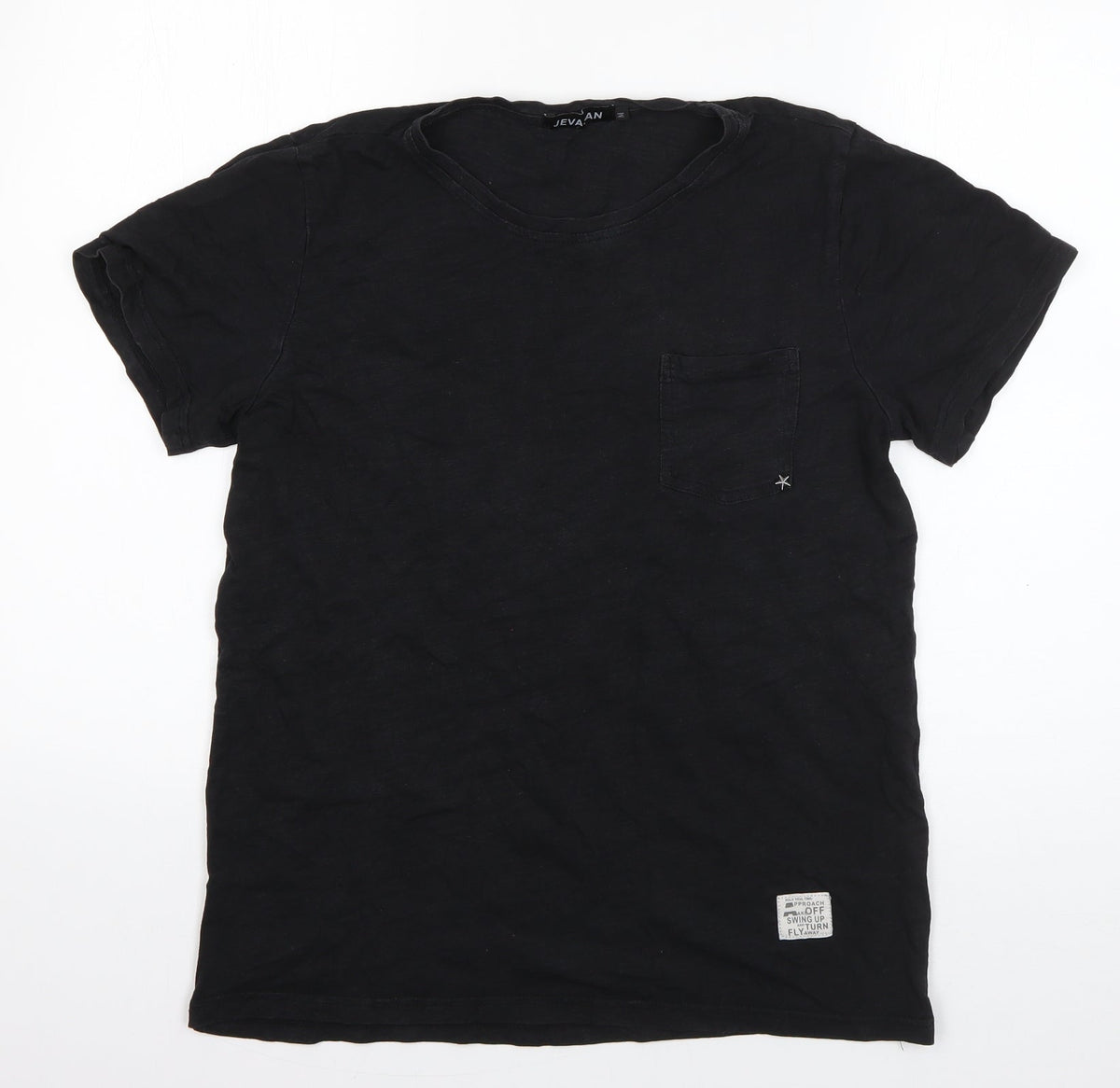 Additional front view of Jevasan boys’ black cotton basic t-shirt, size M, round neck pullover