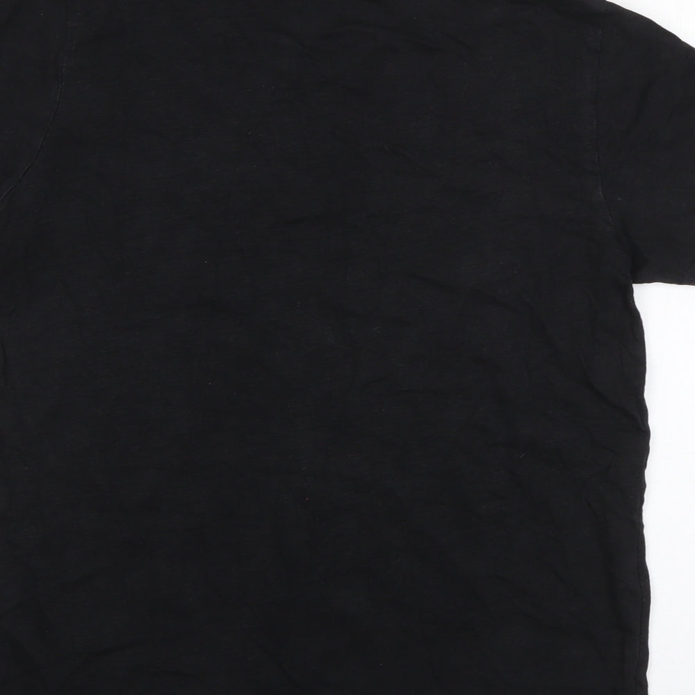 Brand and care label for Jevasan boys’ black cotton basic t-shirt, size M, round neck pullover