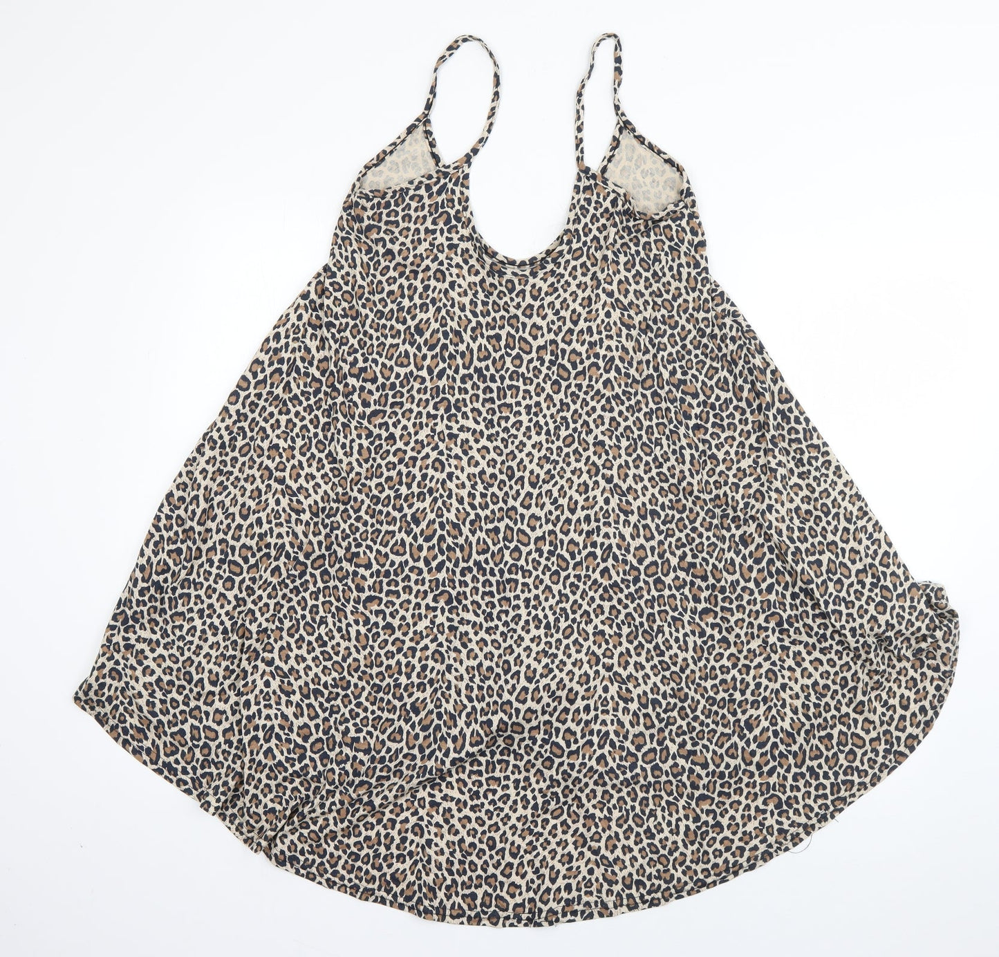 Boohoo Womens Brown Animal Print Viscose Tank Dress  Size 10  Scoop Neck Pullover