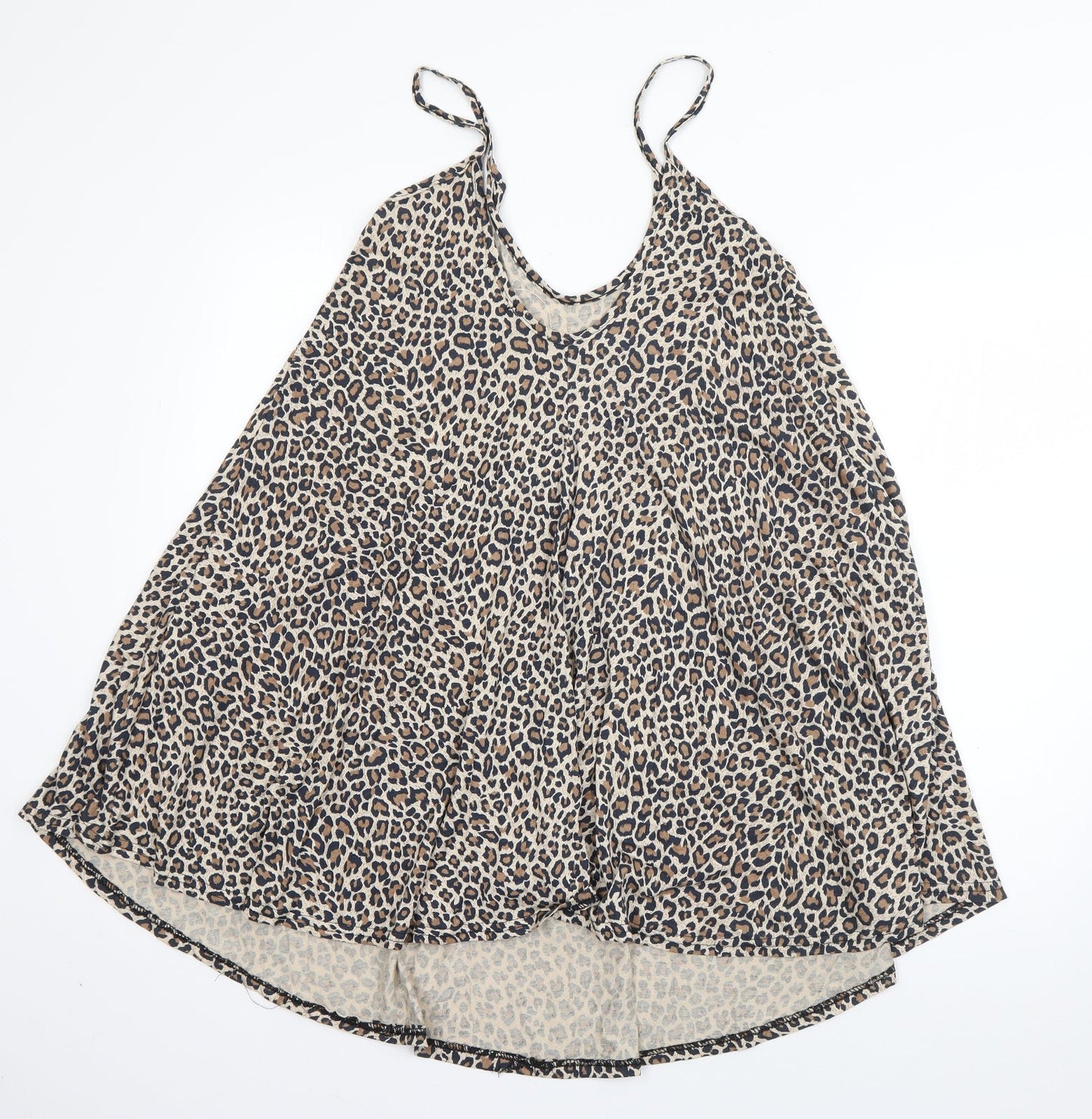 Boohoo Womens Brown Animal Print Viscose Tank Dress  Size 10  Scoop Neck Pullover