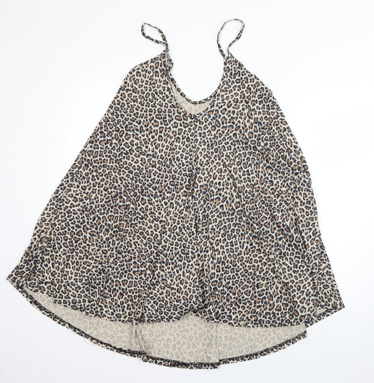 Boohoo Womens Brown Animal Print Viscose Tank Dress  Size 10  Scoop Neck Pullover