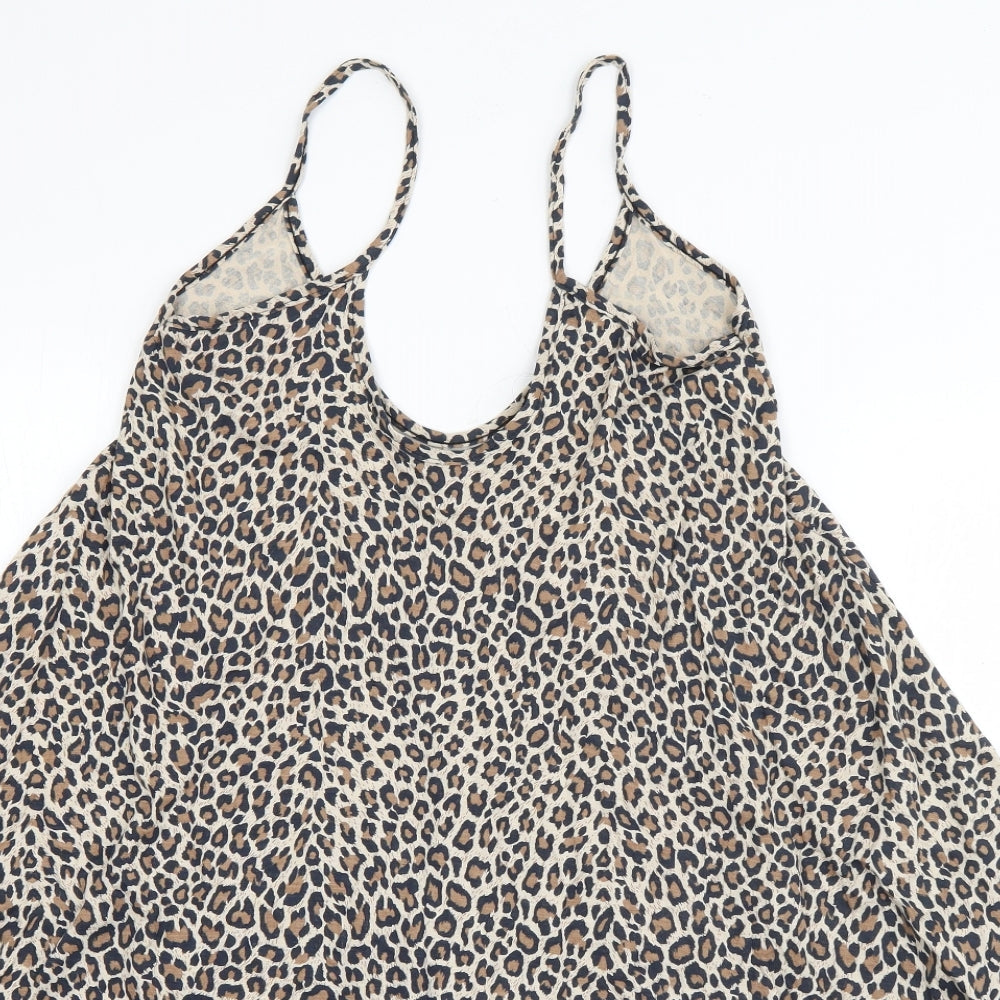 Boohoo Womens Brown Animal Print Viscose Tank Dress  Size 10  Scoop Neck Pullover