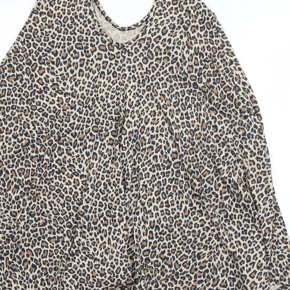 Boohoo Womens Brown Animal Print Viscose Tank Dress  Size 10  Scoop Neck Pullover