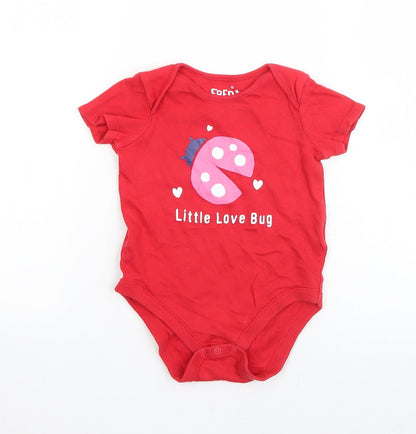 F&F Girls Red  Cotton Babygrow One-Piece Size 12-18 Months  Snap - Little Love bug