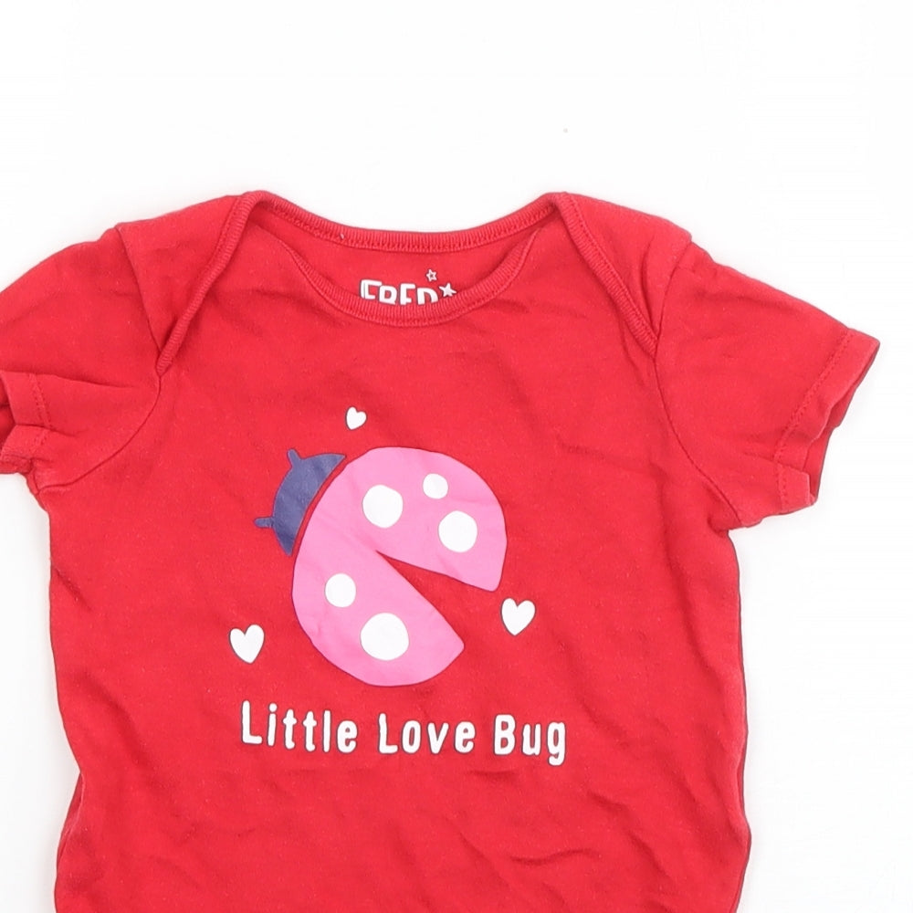F&F Girls Red  Cotton Babygrow One-Piece Size 12-18 Months  Snap - Little Love bug