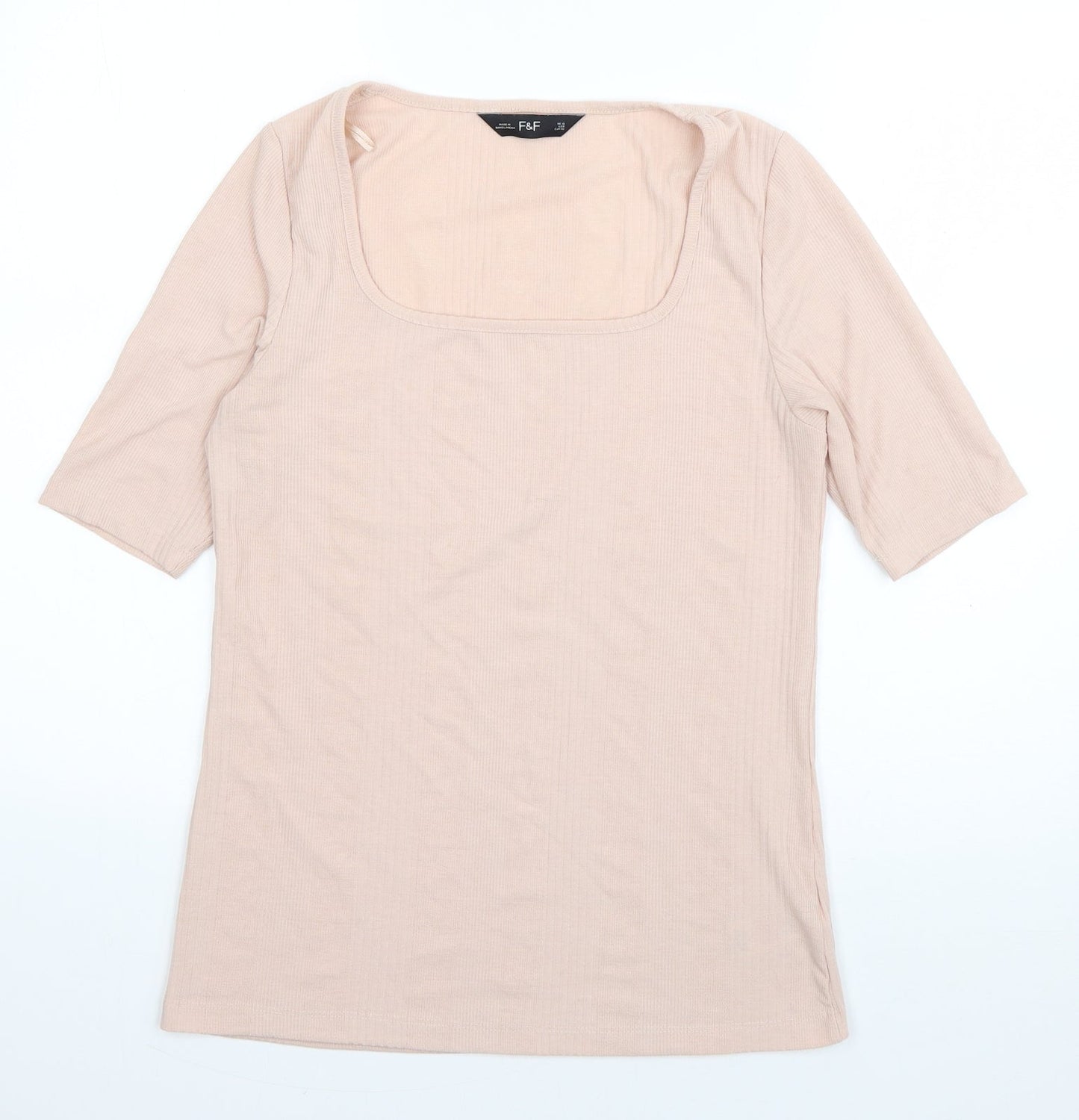 F&F Womens Pink  Cotton Basic T-Shirt Size 12 Scoop Neck