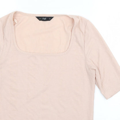 F&F Womens Pink  Cotton Basic T-Shirt Size 12 Scoop Neck