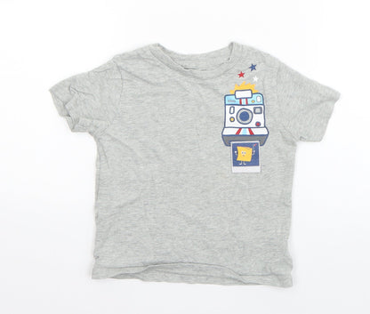 Additional front view of Gap boys’ grey cotton basic t-shirt, size 3, years round neck pullover - polaroid camera