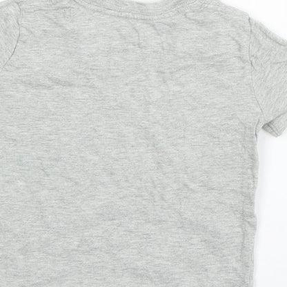 Brand and care label for Gap boys’ grey cotton basic t-shirt, size 3, years round neck pullover - polaroid camera