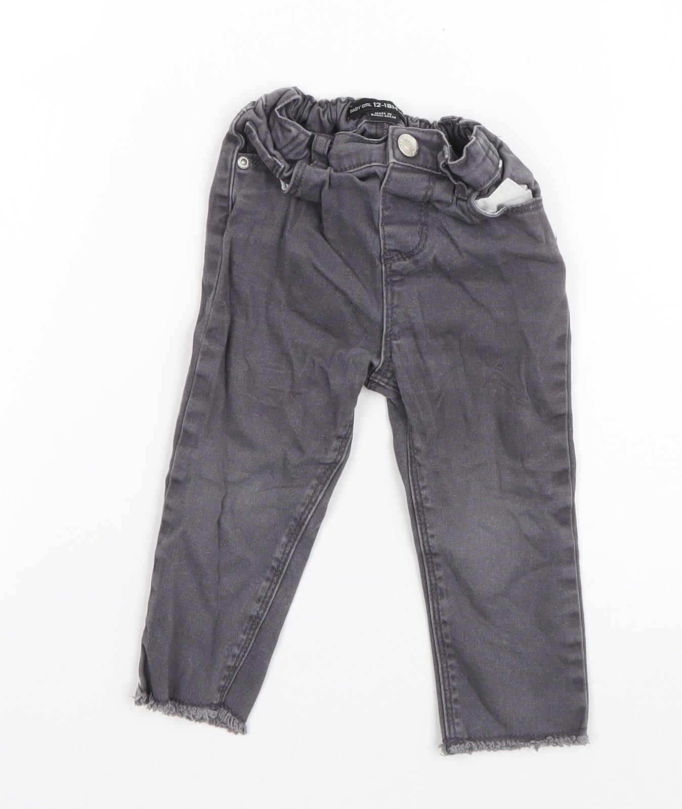 Denim & Co. Boys Grey  Cotton Capri Jeans Size 9-12 Months  Zip